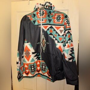 Tribal Print Hoodie in Black and Orange